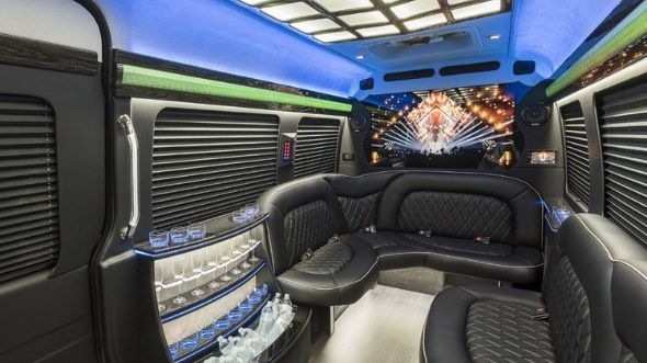 Interior of Charter Bus Company Port St Lucie's Sprinter Limo in Port St Lucie